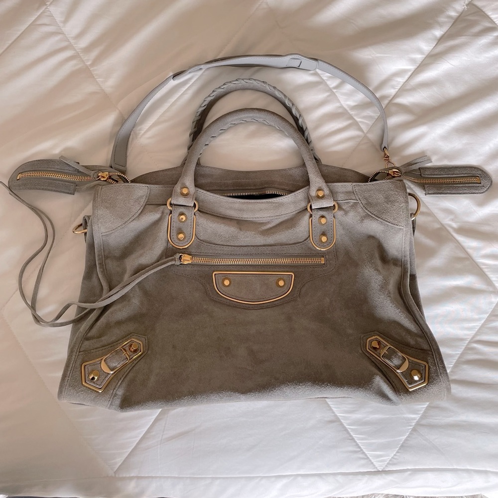 Balenciaga Baby Daim City Bag in color Gris